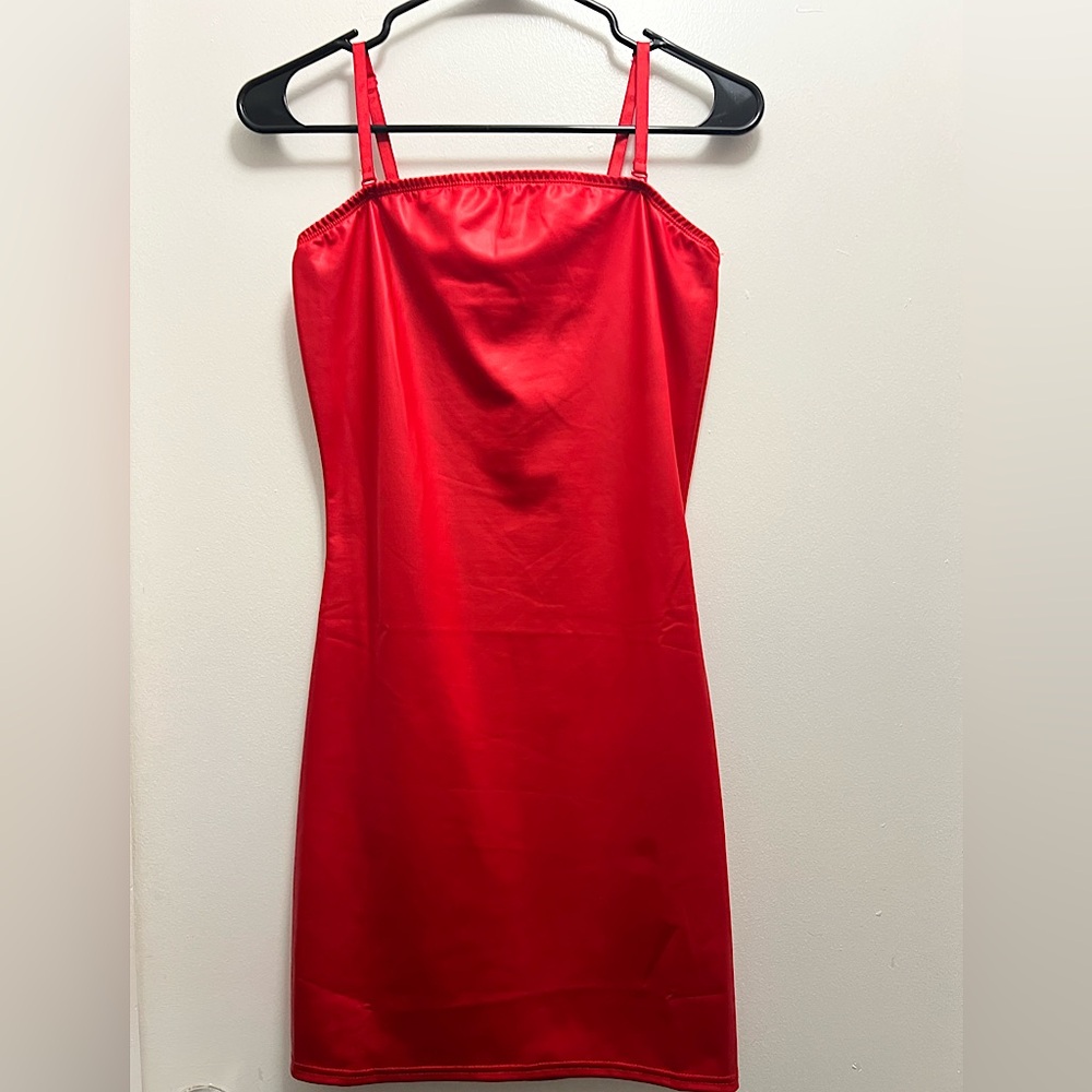 Faux Leather Red Slip Dress, Size medium